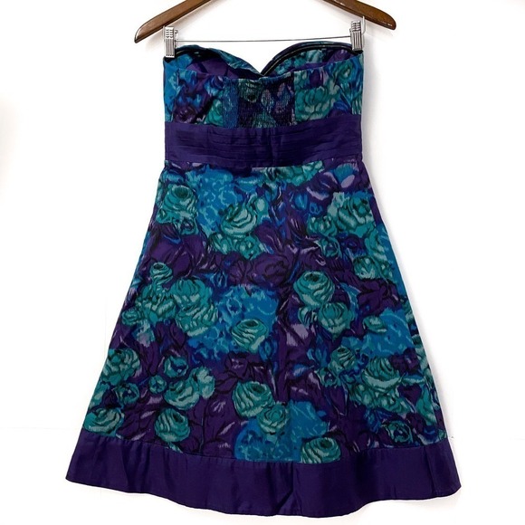 Anthro Moulinette soeurs Purple Strapless Empire Knee Length Dress Size 4 - Picture 2 of 6